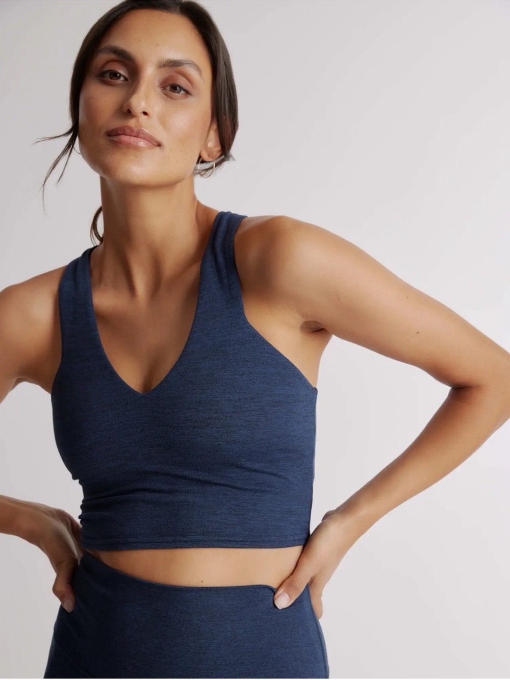 New Quince Ultra-Soft V-Neck Cropped Tank Heather Navy Size XS